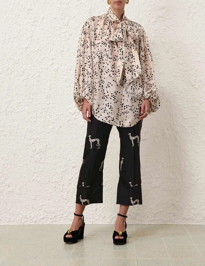 Women Zimmermann Clothing Illustration Kick Flare Pant Black Dalmatian