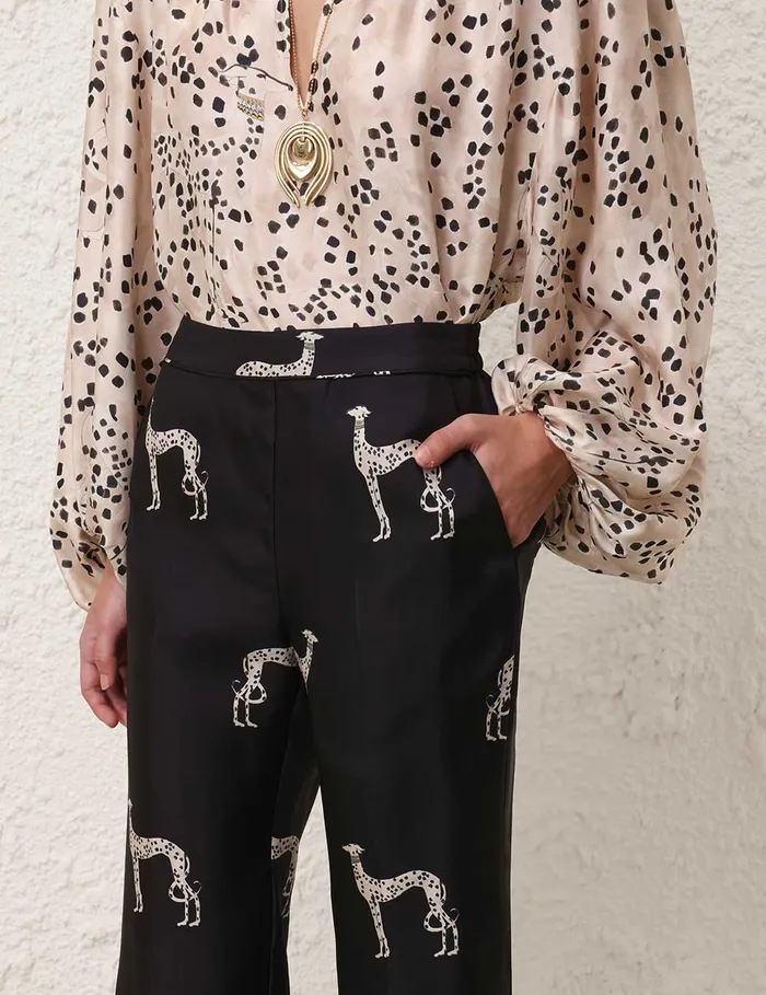 Women Zimmermann Clothing Illustration Kick Flare Pant Black Dalmatian
