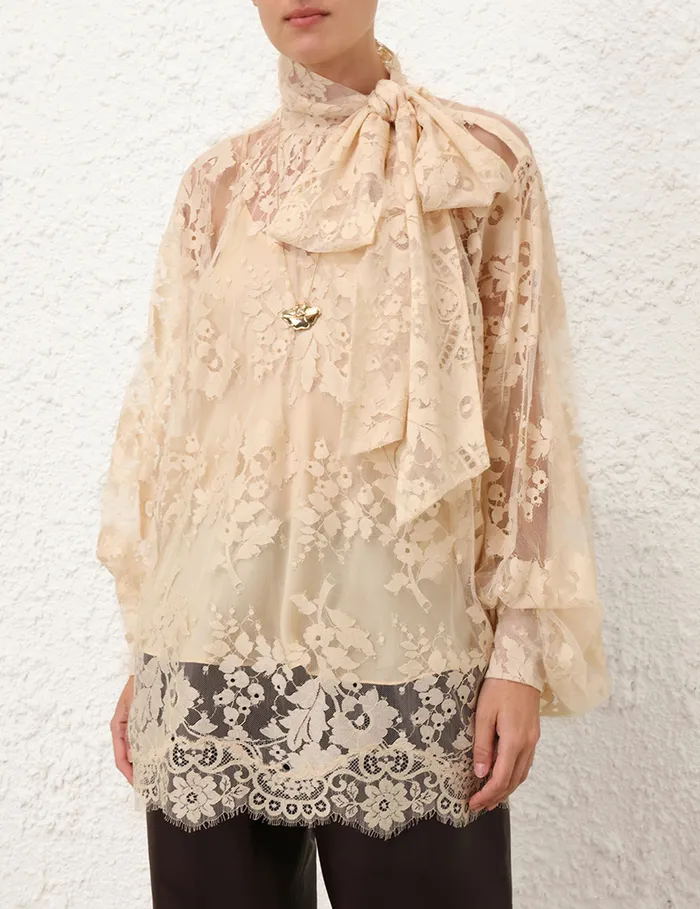 Women Zimmermann Clothing Illustration Lace Blouse Light Tea