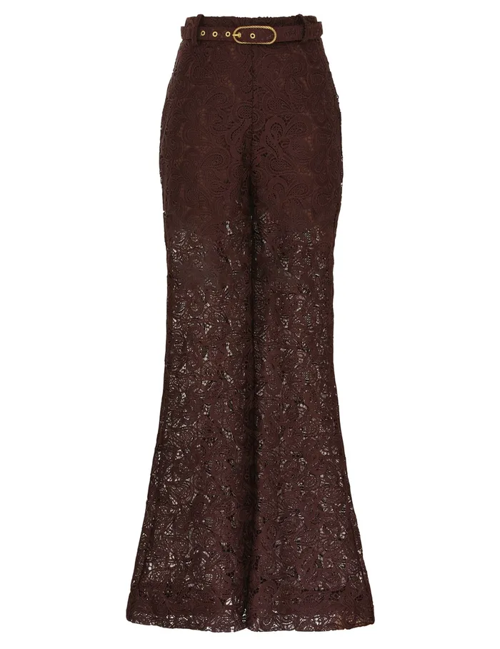 Women Zimmermann Clothing Illustration Lace Flare Pant Chocolate