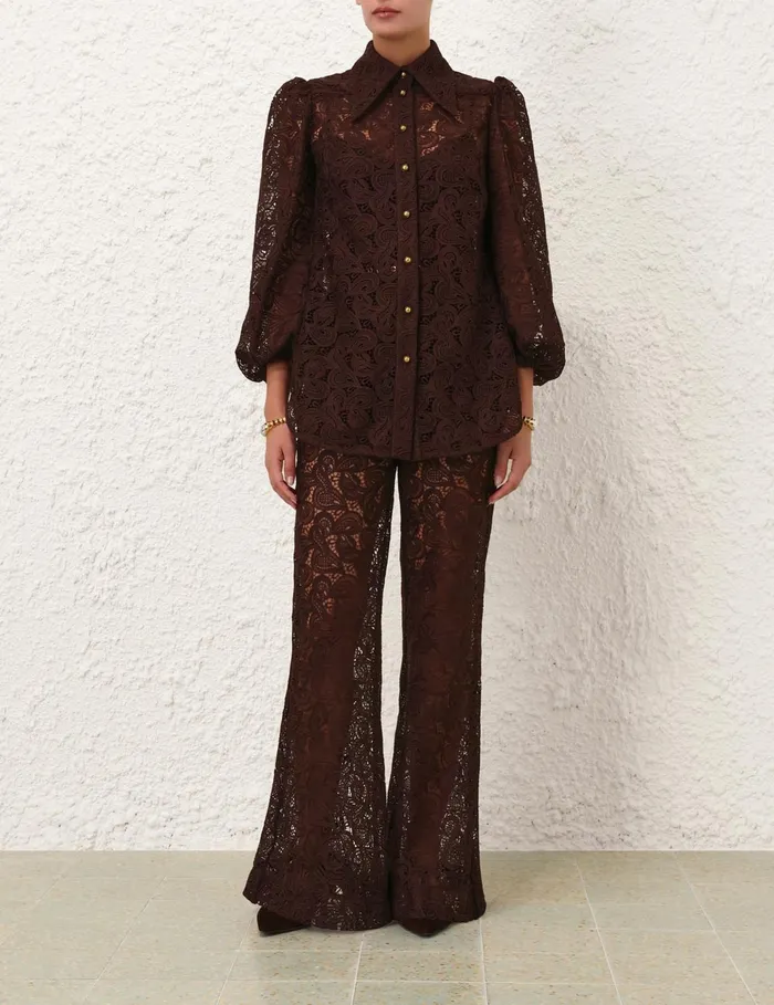 Women Zimmermann Clothing Illustration Lace Flare Pant Chocolate