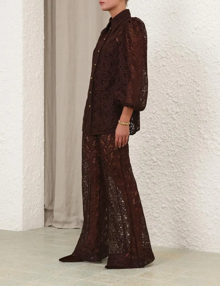 Women Zimmermann Clothing Illustration Lace Flare Pant Chocolate