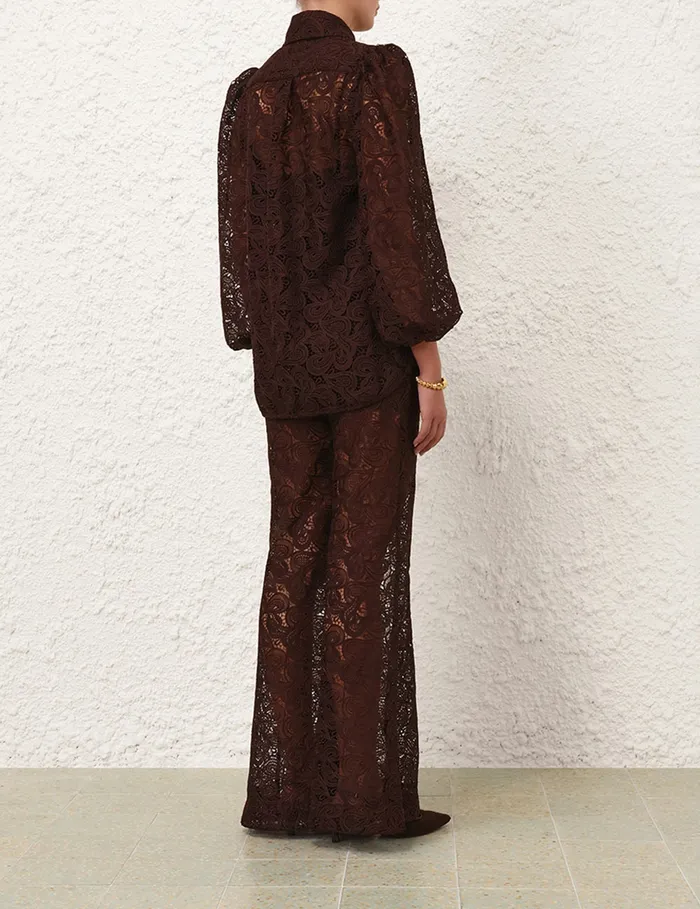Women Zimmermann Clothing Illustration Lace Flare Pant Chocolate
