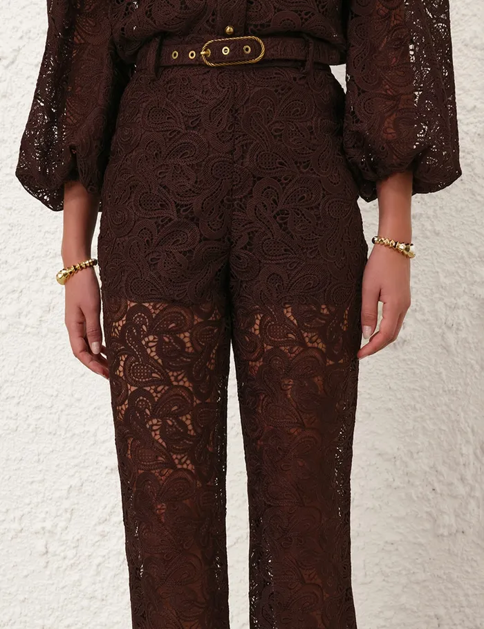 Women Zimmermann Clothing Illustration Lace Flare Pant Chocolate