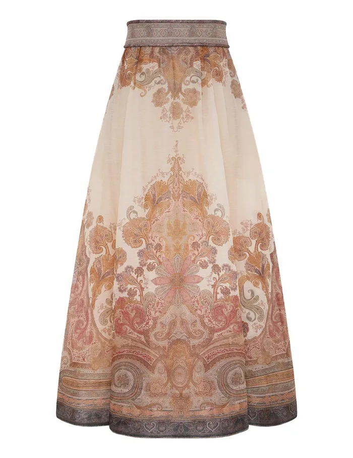 Women Zimmermann Clothing Illustration Midi Skirt Cream Paisley