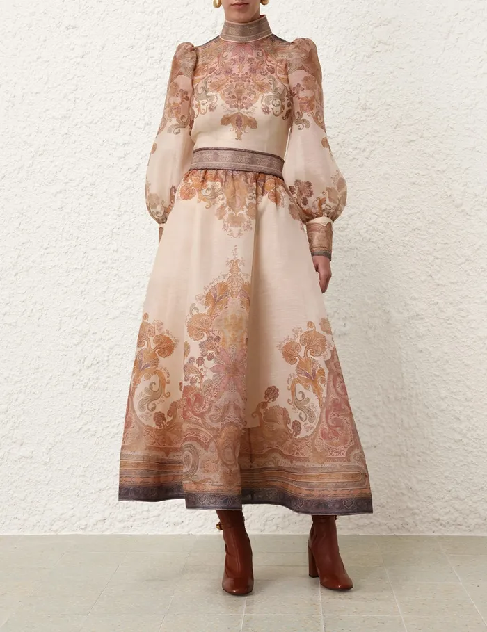 Women Zimmermann Clothing Illustration Midi Skirt Cream Paisley