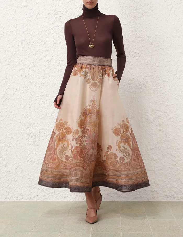 Women Zimmermann Clothing Illustration Midi Skirt Cream Paisley