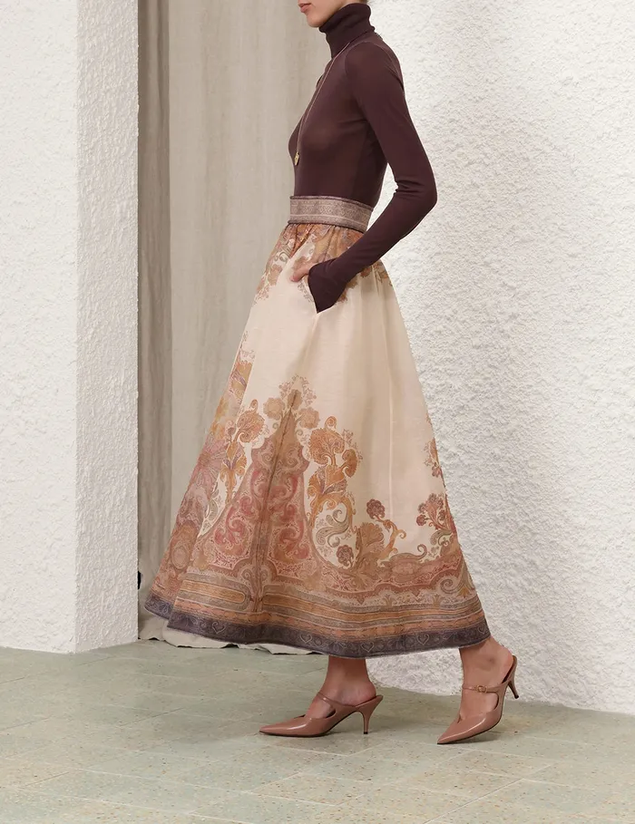 Women Zimmermann Clothing Illustration Midi Skirt Cream Paisley