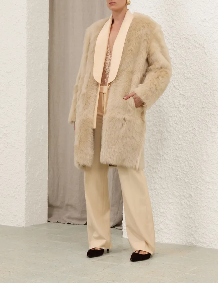 Women Zimmermann Clothing Illustration Shearling Coat Cream