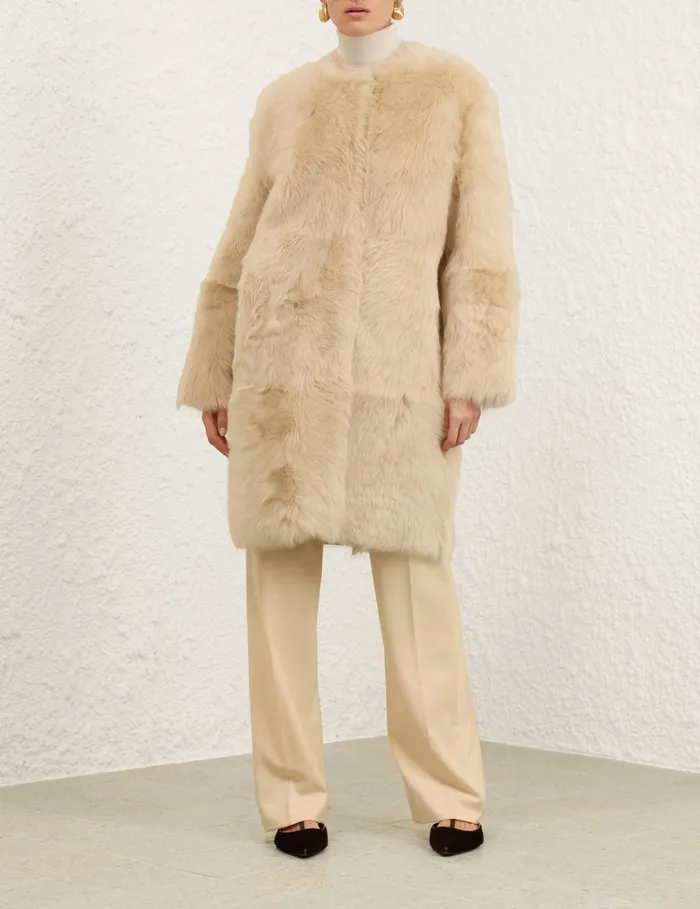 Women Zimmermann Clothing Illustration Shearling Coat Cream