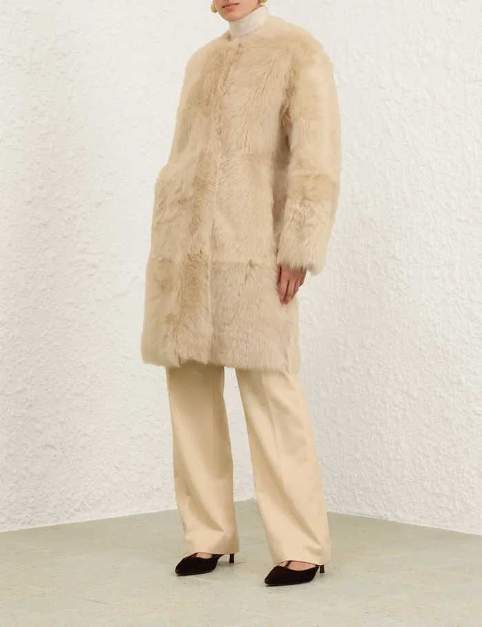 Women Zimmermann Clothing Illustration Shearling Coat Cream