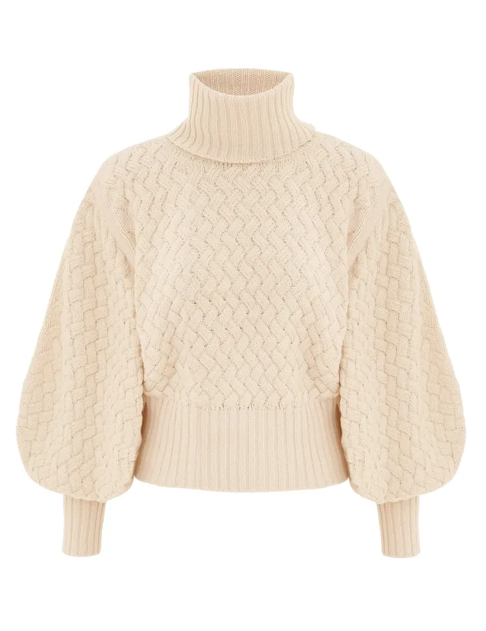 Women Zimmermann Clothing Illustration Textured Sweater Cream