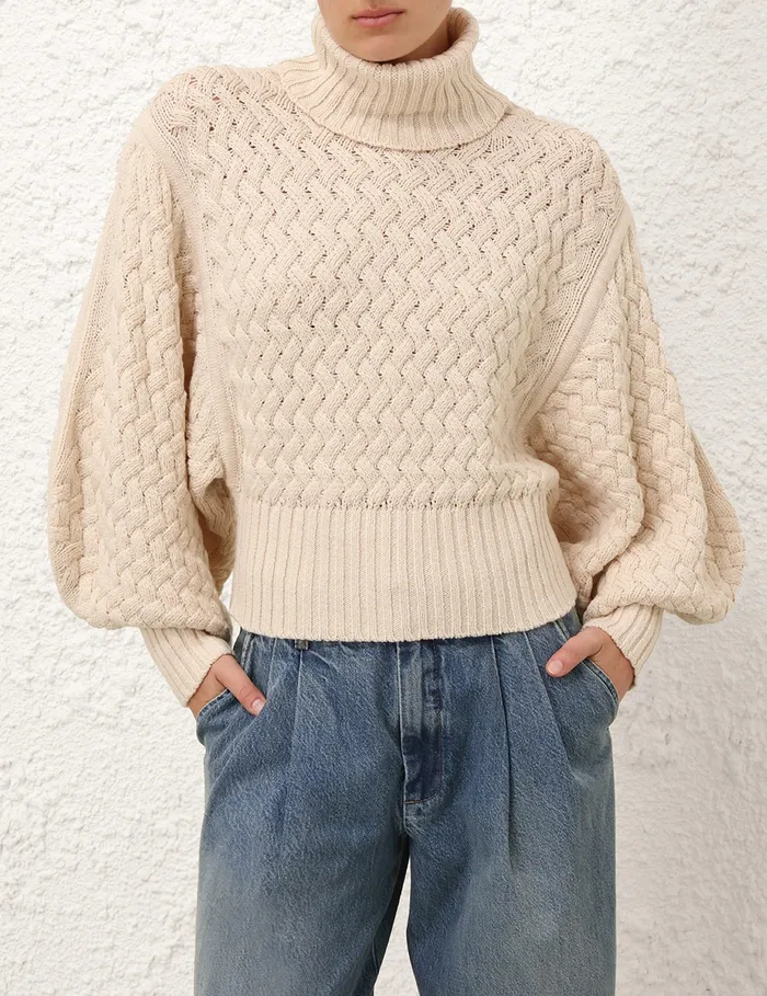 Women Zimmermann Clothing Illustration Textured Sweater Cream