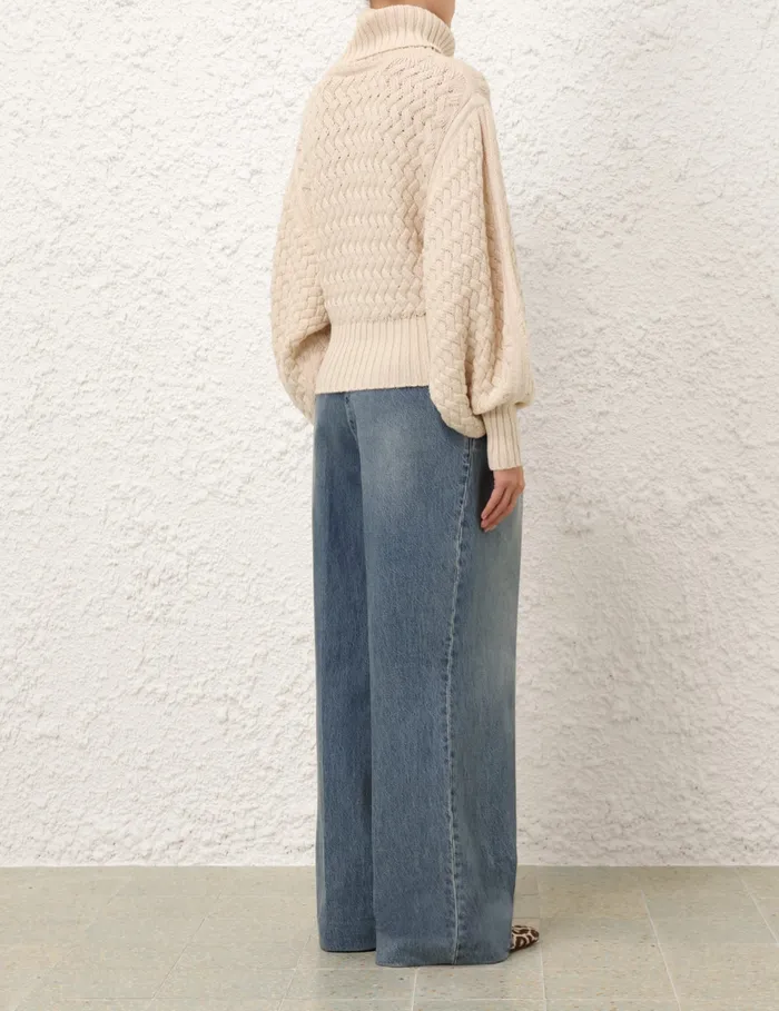 Women Zimmermann Clothing Illustration Textured Sweater Cream