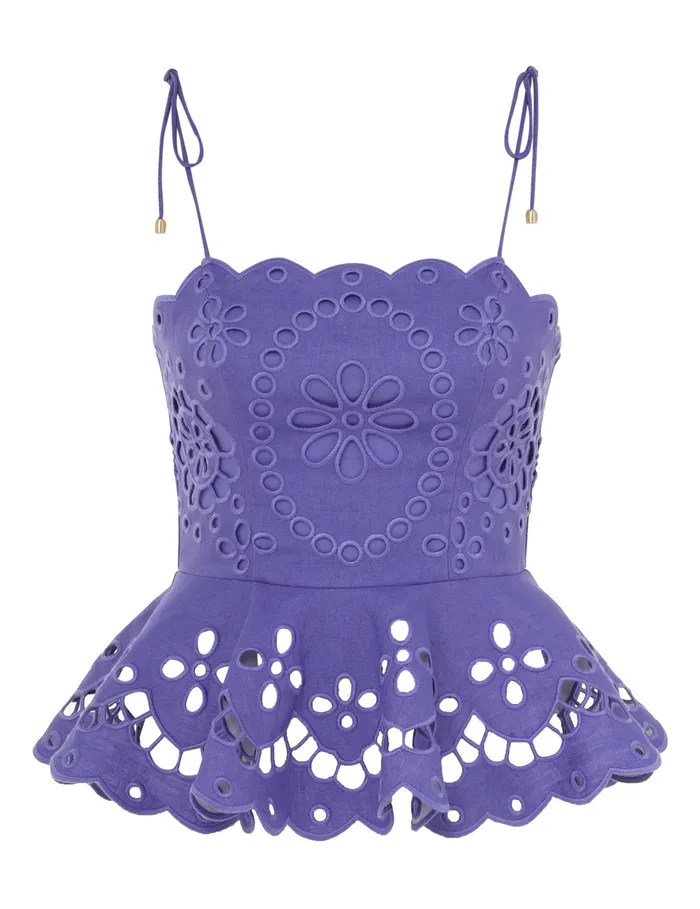 Women Zimmermann Clothing Pop Embroidered Scallop Top Blue