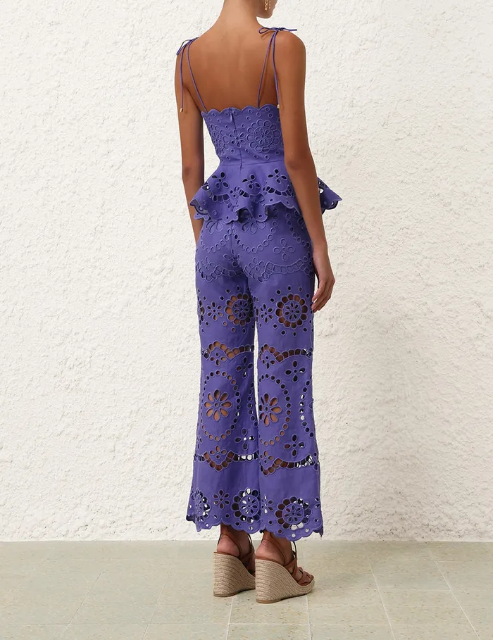 Women Zimmermann Clothing Pop Embroidered Scallop Top Blue