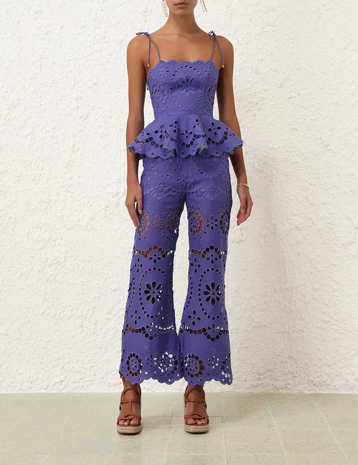 Women Zimmermann Clothing Pop Embroidered Scallop Top Blue