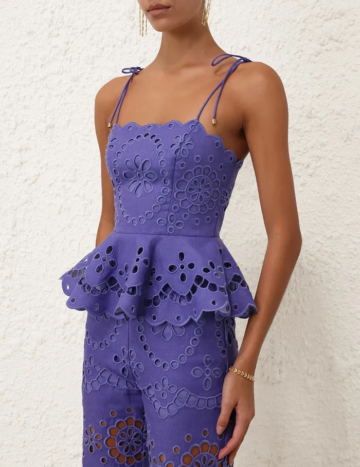Women Zimmermann Clothing Pop Embroidered Scallop Top Blue