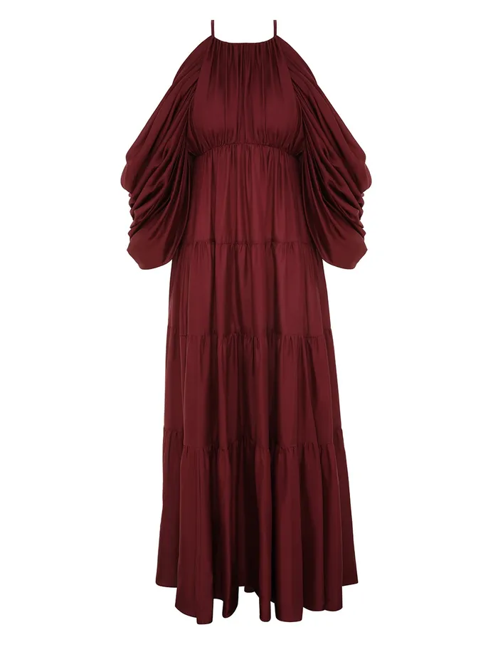 Women Zimmermann Clothing Tallow Gathered Maxi Dress Burgundy