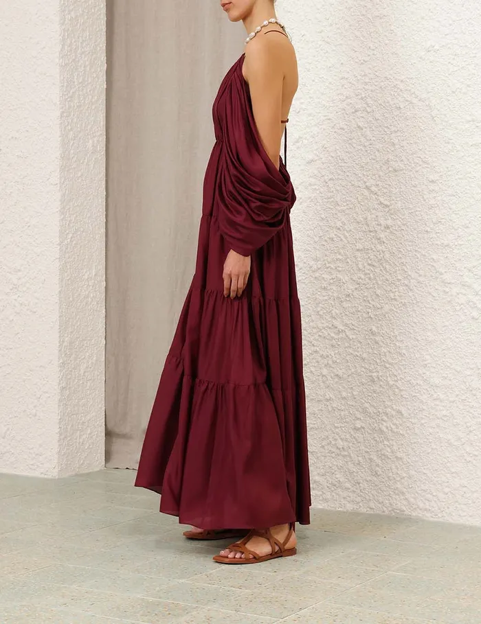 Women Zimmermann Clothing Tallow Gathered Maxi Dress Burgundy