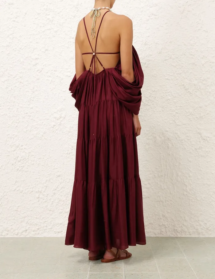 Women Zimmermann Clothing Tallow Gathered Maxi Dress Burgundy