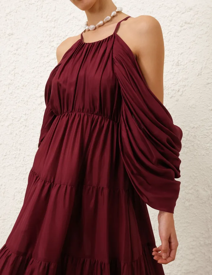 Women Zimmermann Clothing Tallow Gathered Maxi Dress Burgundy