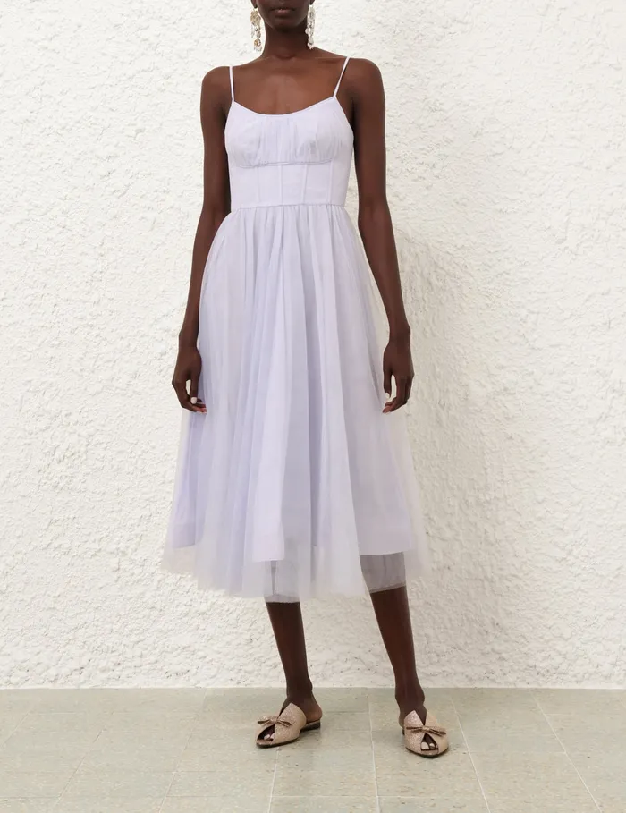 Women Zimmermann Clothing Tulle Corset Midi Dress Light Blue