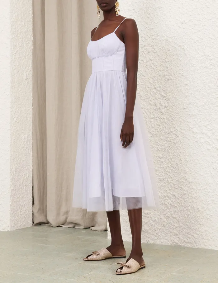 Women Zimmermann Clothing Tulle Corset Midi Dress Light Blue