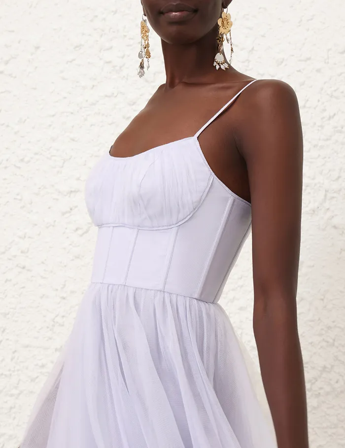 Women Zimmermann Clothing Tulle Corset Midi Dress Light Blue