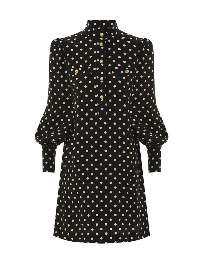 Women Zimmermann Clothing Utility Mini Dress Blackcream Dot