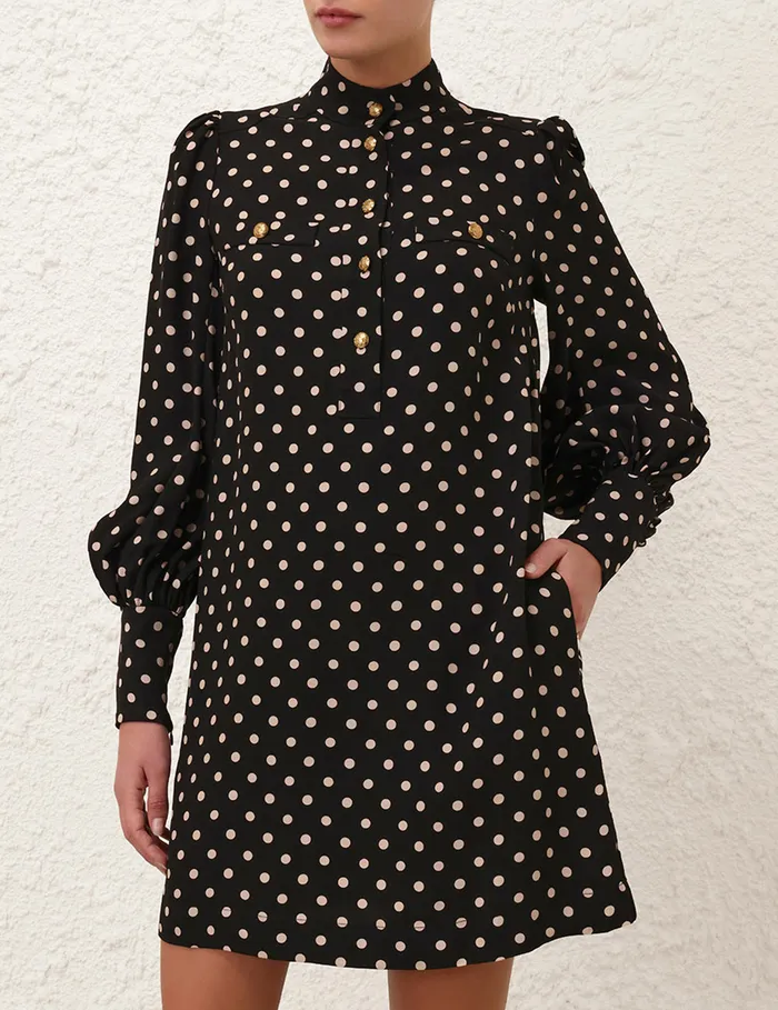Women Zimmermann Clothing Utility Mini Dress Blackcream Dot