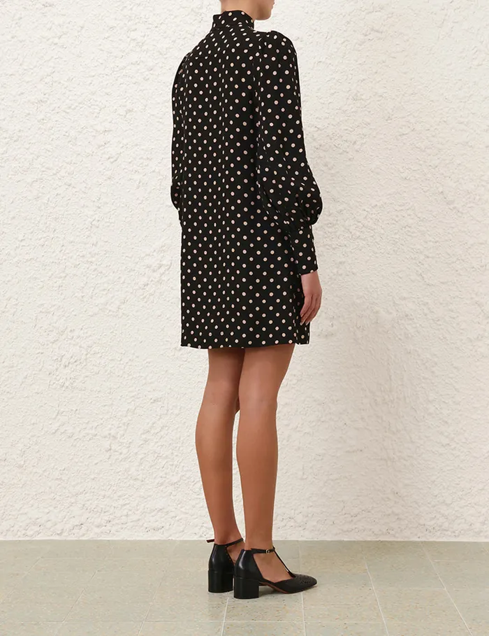 Women Zimmermann Clothing Utility Mini Dress Blackcream Dot