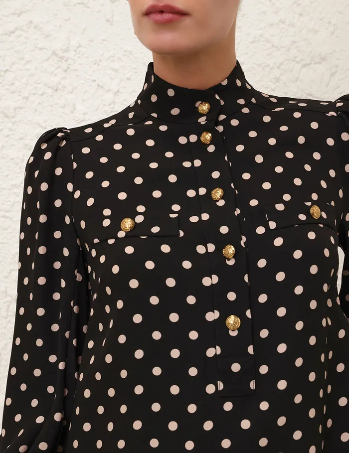 Women Zimmermann Clothing Utility Mini Dress Blackcream Dot