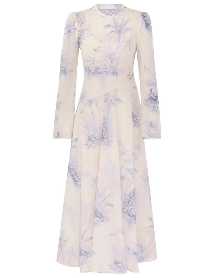 Women Zimmermann Clothing Waverly Asymmetric Long Dress Blue Palm
