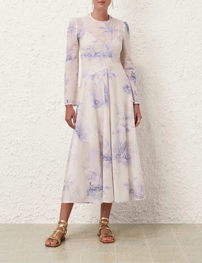 Women Zimmermann Clothing Waverly Asymmetric Long Dress Blue Palm