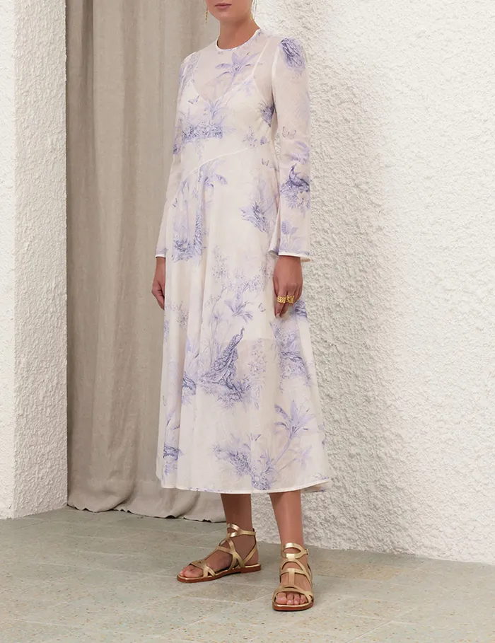 Women Zimmermann Clothing Waverly Asymmetric Long Dress Blue Palm
