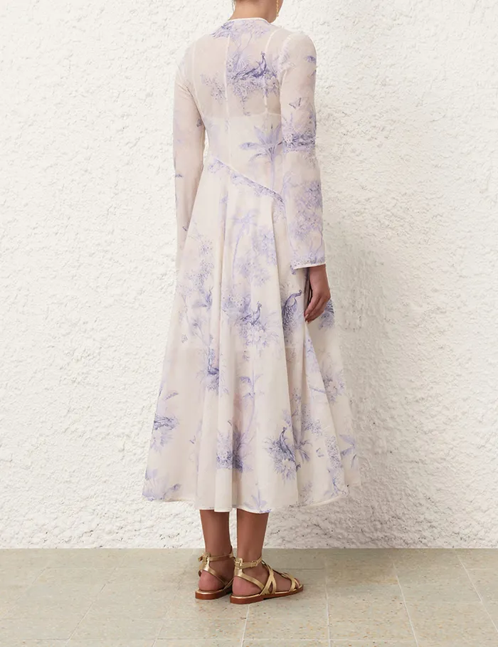 Women Zimmermann Clothing Waverly Asymmetric Long Dress Blue Palm