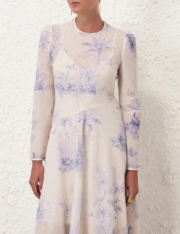 Women Zimmermann Clothing Waverly Asymmetric Long Dress Blue Palm