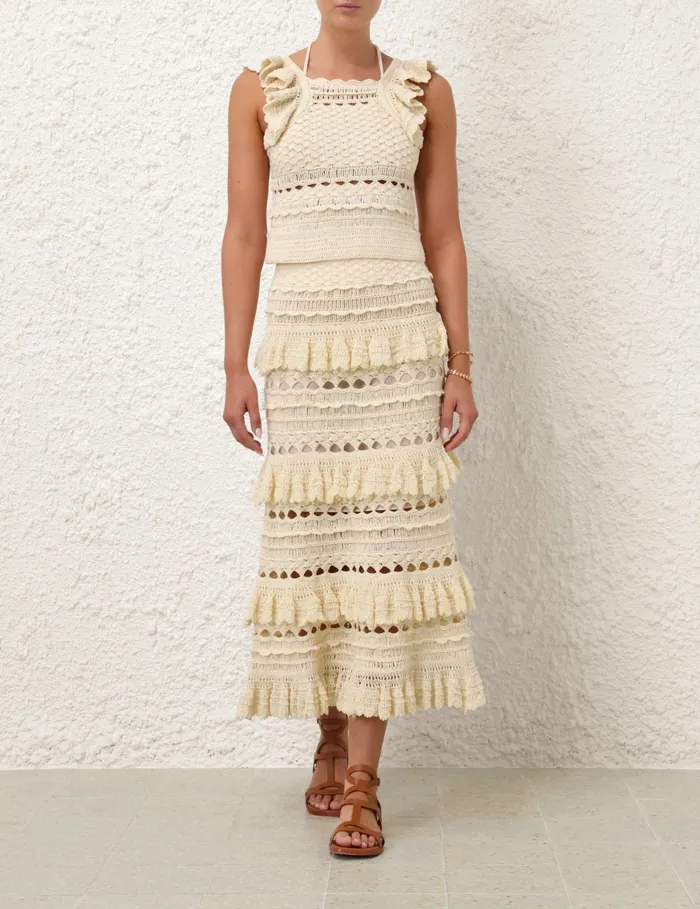 Women Zimmermann Clothing Waverly Crochet Midi Skirt Cream