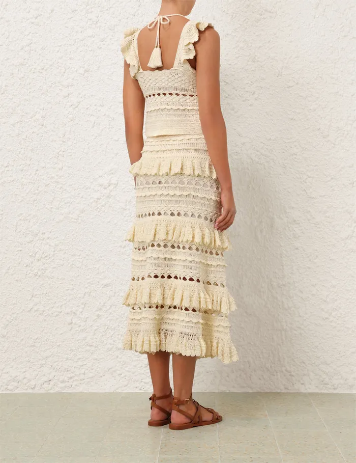 Women Zimmermann Clothing Waverly Crochet Midi Skirt Cream