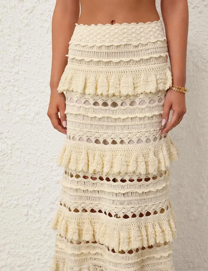 Women Zimmermann Clothing Waverly Crochet Midi Skirt Cream
