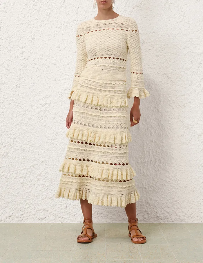Women Zimmermann Clothing Waverly Crochet Midi Skirt Cream