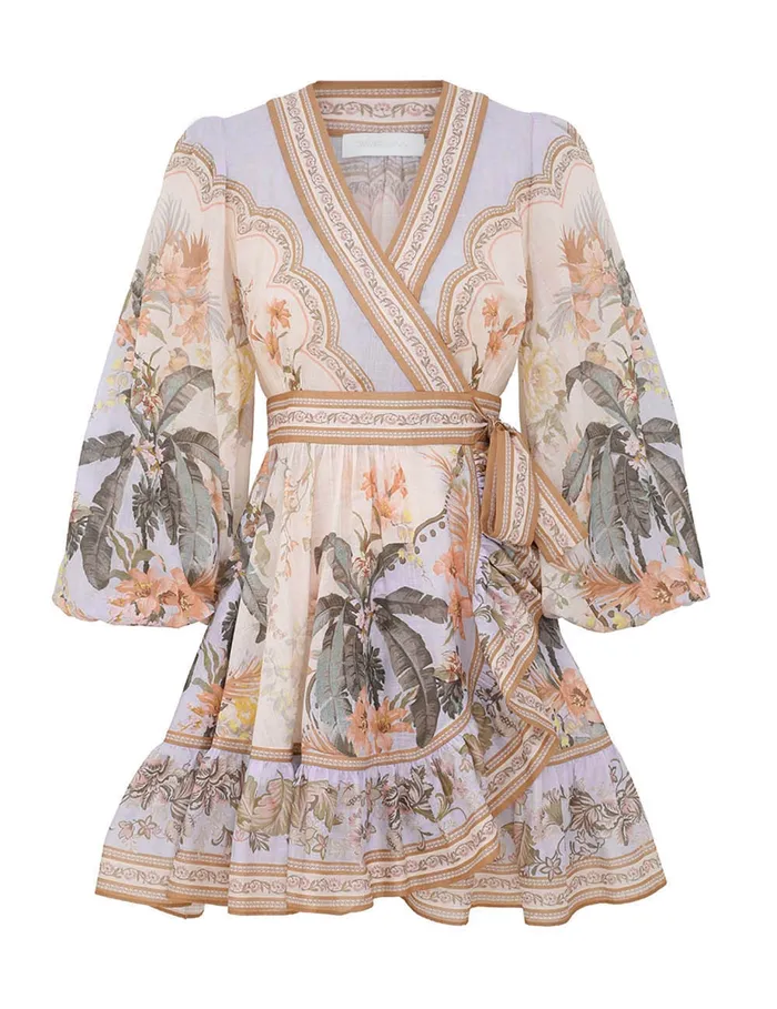 Women Zimmermann Clothing Wylie Mini Wrap Frill Dress Blue Floral
