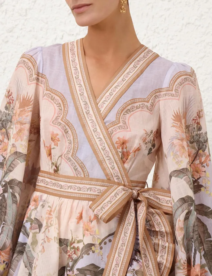 Women Zimmermann Clothing Wylie Mini Wrap Frill Dress Blue Floral