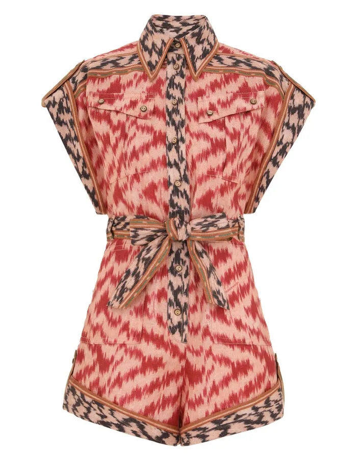 Women Zimmermann Clothing Wylie Pocket Playsuit Red Ikat