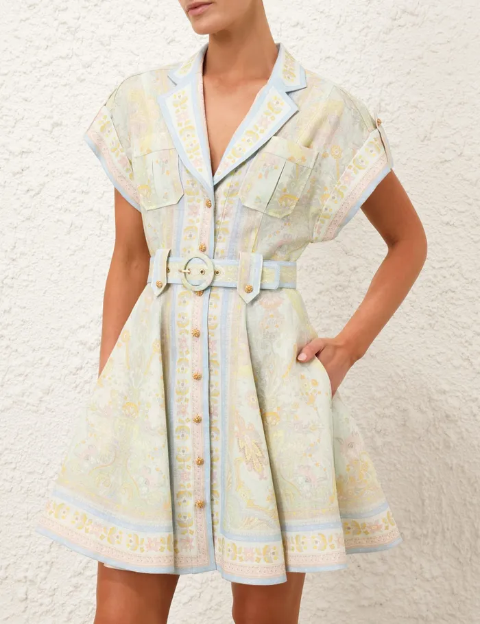 Women Zimmermann Dresses and Coverups Acacia Mini Shirt Dress Mint Multi