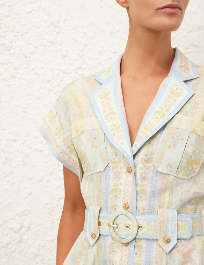 Women Zimmermann Dresses and Coverups Acacia Mini Shirt Dress Mint Multi