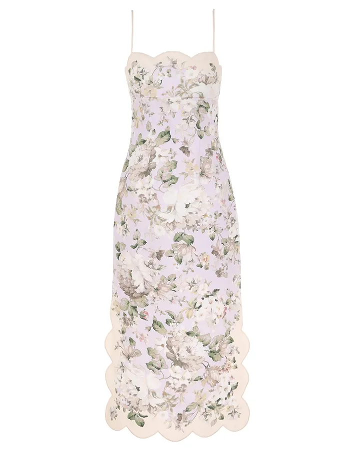 Women Zimmermann Dresses and Coverups Acacia Scallop Midi Dress Lilac Floral