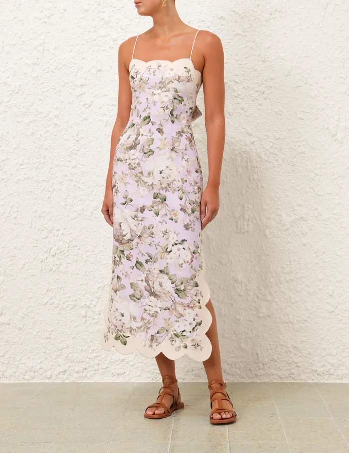 Women Zimmermann Dresses and Coverups Acacia Scallop Midi Dress Lilac Floral