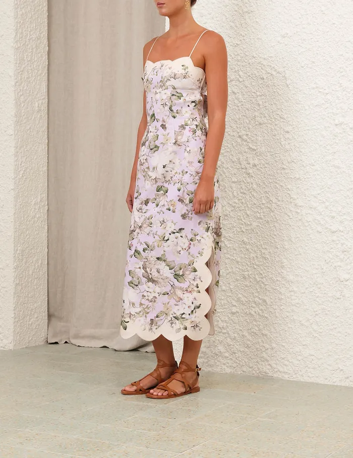 Women Zimmermann Dresses and Coverups Acacia Scallop Midi Dress Lilac Floral